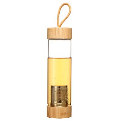 China 500ML Sustainable Glass Water Bottle For Sports With Bamboo Lid And Tea Filter for sale