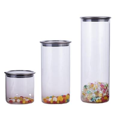 China Round Shape Borosilicate Glass Sustainable Container With Metal Lid for sale