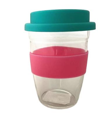 China Sustainable Heat And Cold Resistance Glass Coffee Mug With Silicone Lid And Sleeve for sale