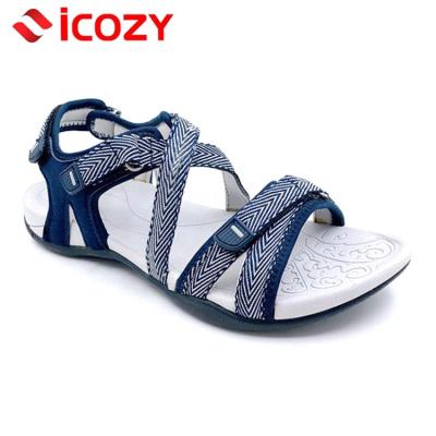 China 2021 Hot Selling PU Women Sport Sandals For Women And Ladies Flat Slipper Sandals Ankle Strap Summer Beach for sale