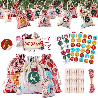 China Burlap Advent Calendar To Fill For Self-Filling Bags Kids Girls Mens 24 Christmas Gift Bags Advent Calendar Stickers 24 DIY for sale