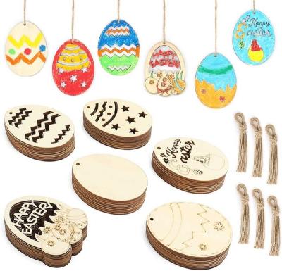 China Wooden Easter Gift 12 Pcs DIY Easter Unpainted Eggs Hanging Easter Egg Bunny Easter Party Supplies Ornament Shaped Cutouts Tree Pendant for sale