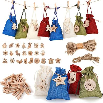 China 24 Days Christmas Burlap Hanging Countdown Advent Calendars Bags Xmas Advent Calendar Garland DIY Return Candy Bags for sale