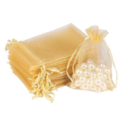 China Recylable 100Pcs Organza Bags 4x6 Inches Gold Organza Gift Bags Small Mesh Pouch Christmas Drawstring Organza Gift Bags for sale