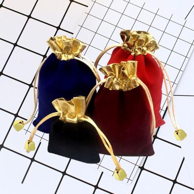 China Recyclable Gold Trim Velvet Cloth Bags Jewelry Pouches Bracelet Storage Drawstring Bags Party Wedding Favor Gift Bags for sale