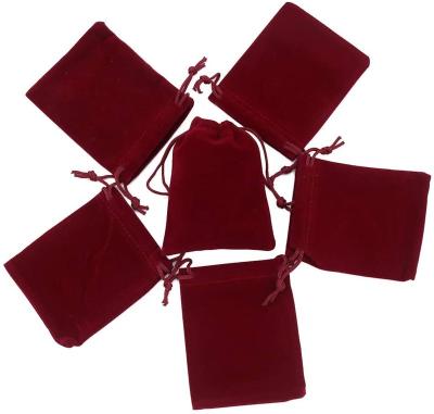 China Recyclable Package Mini Velvet Gift Bag with Drawstring, Red Burgundy Velvet Fabric Jewelry Pouches for sale