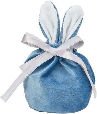 China Recyclable Empty Blue Round Bottom Easter Velvet Candy Bag Bunny Ear Velvet Jewelry Bags With Rabbit Ears Gift Bag Drawstring Storage for sale