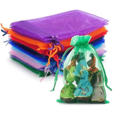 China Recyclable High Quality Ribbon Semi-Sheer Organza Bag 4x6 Satin Drawstring Drawstring Mesh Gift Bags Mixed Color for sale