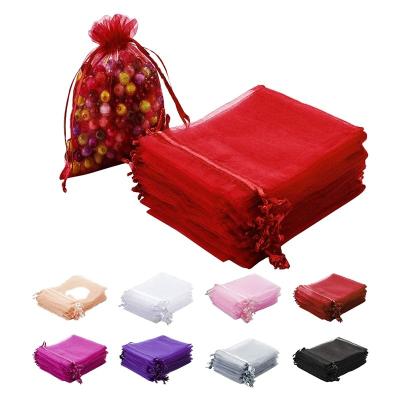 China Durable Premium Sheer Recylable Promotion Organza Bags With Drawstring, 4x6 Inch Wedding Favor Bags Mesh Gift Bags Big Red for sale