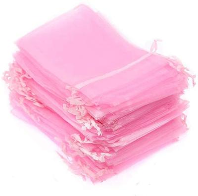 China Sheer Recylable 100PCS(10x15cm) Organza Bags 4x6 Inches Drawstring Gift Bags Organza Jewelry Pouches Pink Wedding Favor Pouches for sale