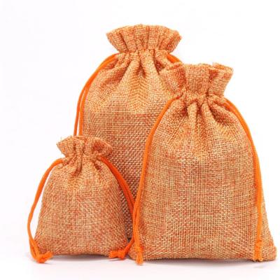 China Double Drawstring Pockets Burlap Sack Orange Burlap Bag with Drawstring Halloween Party Favor Sack for DIY Gifts and Crafts for sale