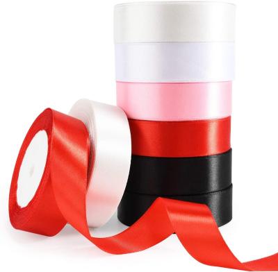 China High Tenacity Wholesale 25mm Satin Ribbon Fine Texture Bright Color Flexible Favor Ribbons For Crafts And Gift Wrapping Solid Color 8 Roll for sale