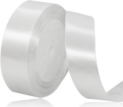 China White High Tenacity 20mm Decoration Gift Ribbon, Solid Color Ribbon 100% Polyester Satin Ribbon for Wedding, Baptism and Birthday for sale