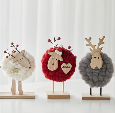 China Wooden Christmas Tree Elks Wool Felt Ornaments Christmas Tree Desktop Decoration for sale