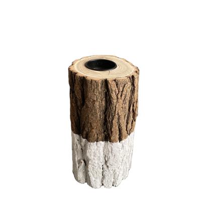 China Round shape handmade home decorative wood craft decoration natural pine bark jar candle holder for sale