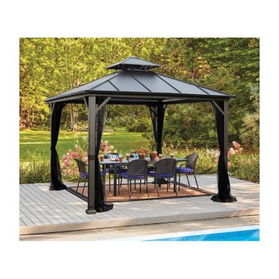 China Polyester Fabric AJUNION 10x10ft Galvanized Steel Double Roof Gazebo Canopy with Zipper for sale