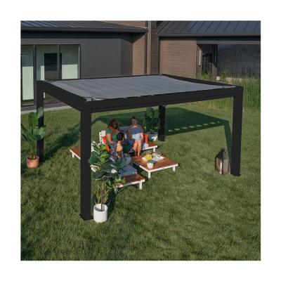 China AJUNION 14x10 Garden Terrace Roof Louvered Pergola with Soft Canopy and Steel Frame for sale