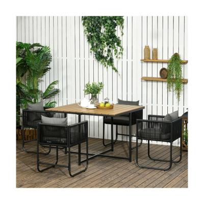 China Modern Design Style Folded Dining Table and PE Rattan Armchair Patio Furniture Dining Set for sale