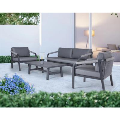 China Waterproof Polyster Fabric Outdoor Furniture Garden Rope Weave Sofa Patio Lounge Set for sale