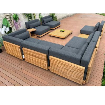 China 7 Seater Luxury Teak Wood Outdoor Patio Sofa Set Armless Sofa Size W99 x D104 x H56cm for sale