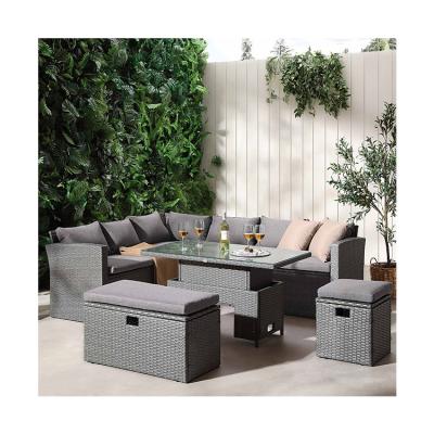 China Rectangular Corner Dining Sofa Set with Rising Table AJUNION Rattan Garden Furniture for sale