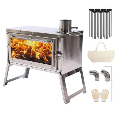 China Outdoor Patio Camping BBQ Party Portable Stainless Steel Wood Burning Camp Stove with Chimney Pipes for sale