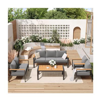 China Moderne 7 zitplaatsen metalen tuinmeubilair set voor buiten sectioneel sofa en terrasmeubilair Te koop