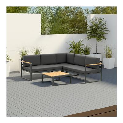 China Conjunto de mobiliário de metal para jardim Sofá de canto Lounge Design moderno Madeira à venda