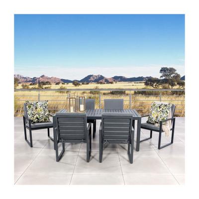 China Mail Packing Included AJUNION Aluminum Metal Outdoor Dining Furniture Set for 6 Seating for sale