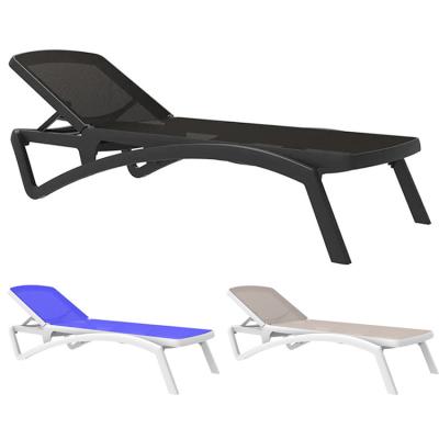 China Outdoor Garden Plastic Teslin Stackable Chaise Sun Lounger Chair for Hotel Beach Patio for sale