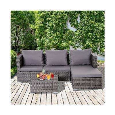 China AJUNION 3-Piece Rattan Garden Sofa Set with Adjustable Backrest and Steel Tube Frame for sale