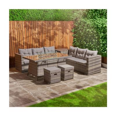 China Courtyard Rattan Garden Set with Fire Pit Table AJUNION 8 Seater Sectional Sofa Set for sale