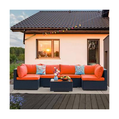 China Steel Tube Frame AJUNION PE Rattan Garden Furniture Sofa Set for Outdoor Leisure Time for sale