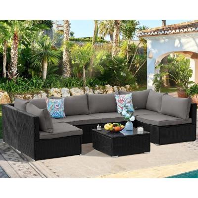 China AJUNION Wicker Rattan PE Sectional Sofa Garden Set Patio Furniture Conversation Set Outdoor Furniture for sale