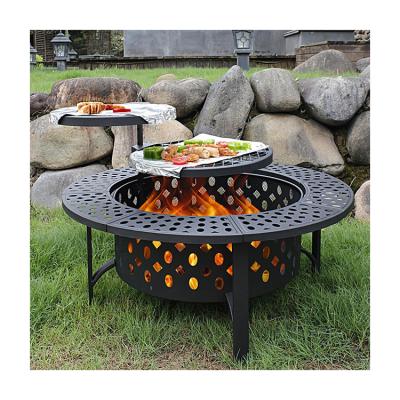 China Modern Outdoor Firepit AJUNION 36 Inch Metal Round Wood Burning Fire Pit with 2 Grills for sale