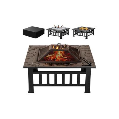 China 30 Pounds Metal Square Fire Pit Table 32 Inch Wood Burning BBQ Grill for Camping Garden for sale