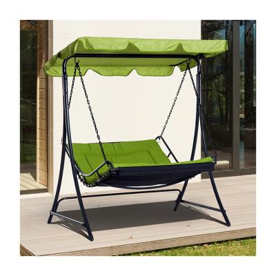 China Polyester Cushion AJUNION Outdoor Swing Canopy Hammock 3 Seater Patio Swing Chair with Adjustable Canopy for sale