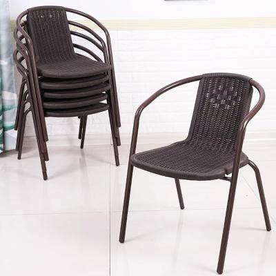 China Hotel Garden Balcony Beach Stackable Armchair Woven PE Rattan Wicker Dining Chair for sale