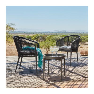 China Rope Weave AJUNION 3 Piece Aluminum Bistro Set for Balcony Cottage and Beach Seating for sale