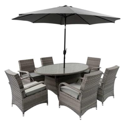 China 9 Seater Outdoor Dining Set with Round Table and Cushions by AJUNION Rattan Furniture for sale