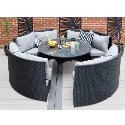 China AJUNION 8 Seater Round Rattan Garden Furniture Dining Set with 10cm Cushion Thickness for sale