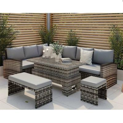 China AJUNION PE Rattan Garden Dining Furniture Set with Rising Dining Table L96xW49xH35cm for sale