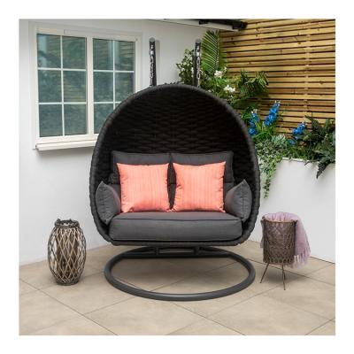 China 80kg Load Capacity PE Rattan Double Seat Swing Egg Chair for Deluxe Outdoor Furniture for sale