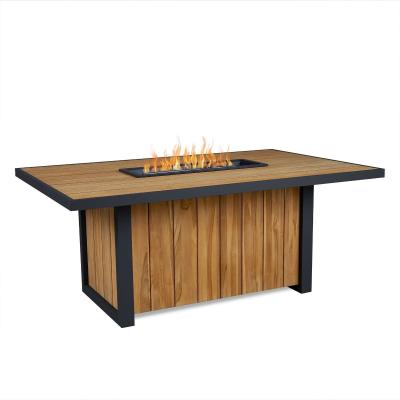 China Outdoor Dining Fire Table Propane Gas Fire Pit Table with Teak Wood Aluminum Frame for sale