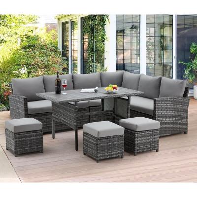 China AJUNION 9 Stück Wicker Außenmöbel Rattan Sofa Set Komfortable PE Wicker Rattan zu verkaufen