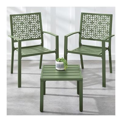 China Outdoor Furniture AJUNION Modern Steel KD Frame Garden Set Stackable Chair Bistro Set for sale