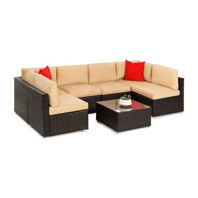 China Hotel Outdoor Indoor Patio Garden Balcony Pool Beach Woven PE Wicker Rattan Lounge Sectional Modular Sofa Set for sale