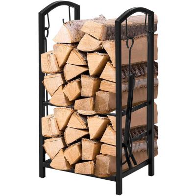 China 2 Tiers Firewood Rack W46 x D30 x H75cm Fireplace Log Holder with Fireplace and 4 Tools for sale