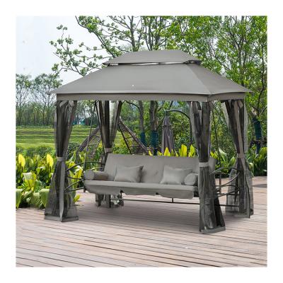 China Metal AJUNION Outdoor Patio Daybed 3 in 1 Canopy Gazebo Swing Chair Garden Hammock with Mesh Mosquito Net for sale