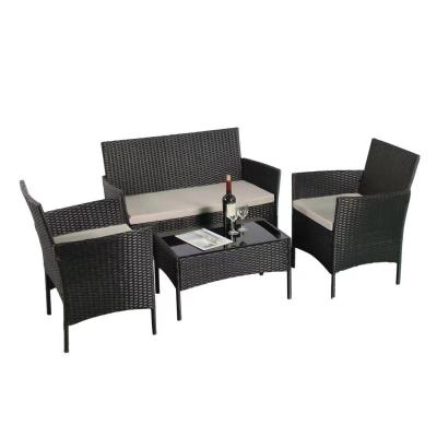 China Outdoor Set Patio Garden Courtyard Four-piece Plastic Rattan Wicker Sofas Chair Table for sale